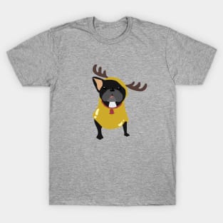 Frenchie in Reindeer Costume T-Shirt